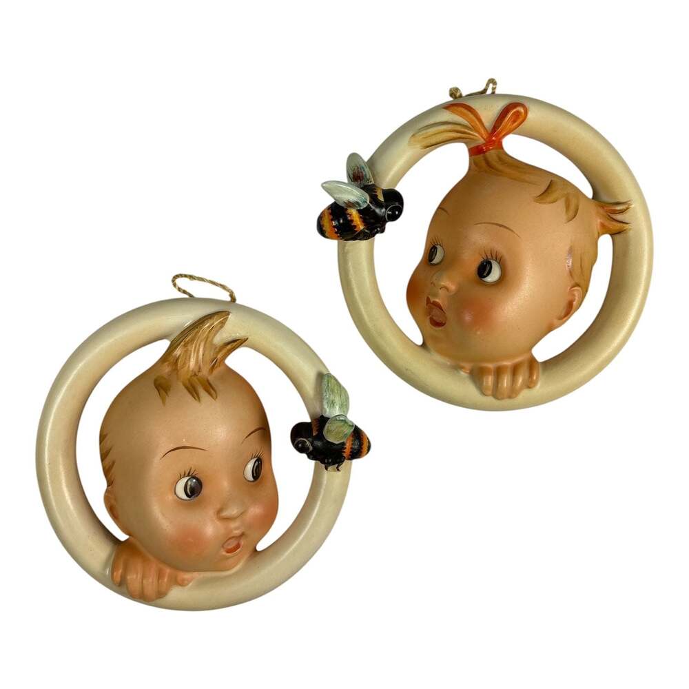 Vintage M.I. Hummel Ba-Bee Ring Wall Plaques, Boy (30/0A) and Girl (30/0B) Set